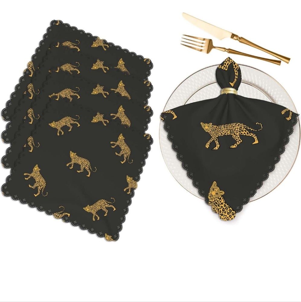 Luxury Black and Gold Leopard Napkin Set